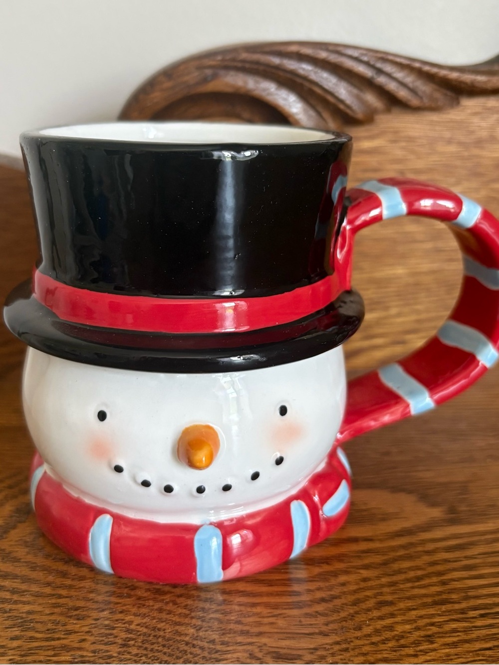 Festive Snowman Ceramic Mug - Red & Black Holiday Design